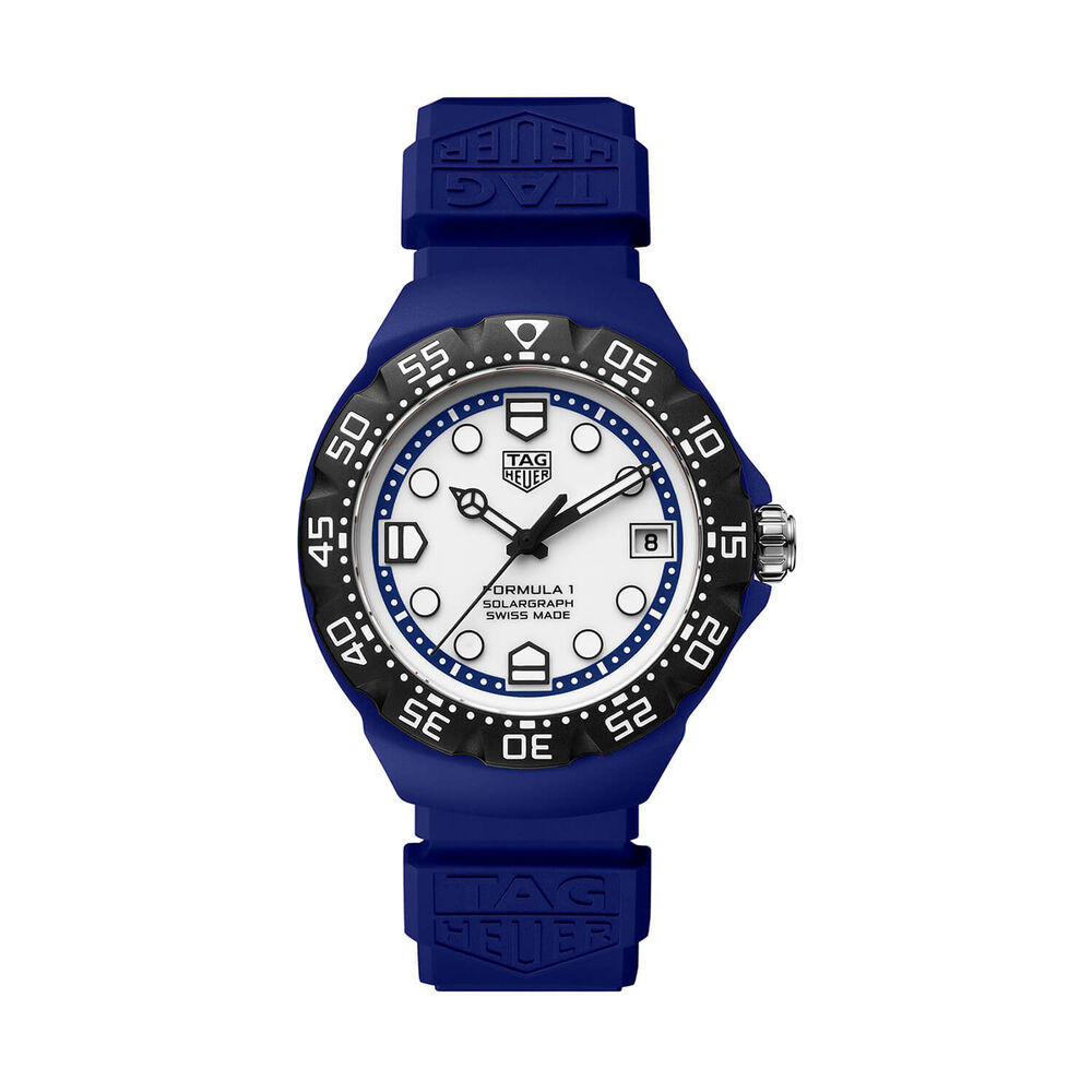 TAG Heuer Formula 1 Solargraph 38mm White Dial Black Bezel Blue Rubber Strap Watch