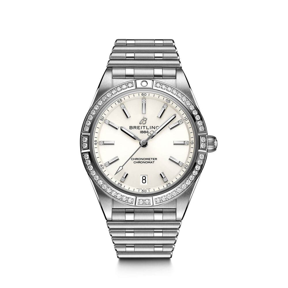 Breitling Chronomat 36mm White Diamond Dot Diamon Steel Ladies Watch image number 0