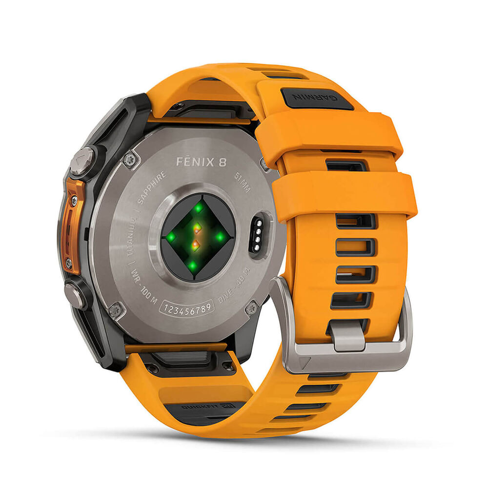 Garmin fenix® 8 AMOLED Sapphire 51mm Titanium Case Spark Orange Graphite Silicon Strap Watch image number 13