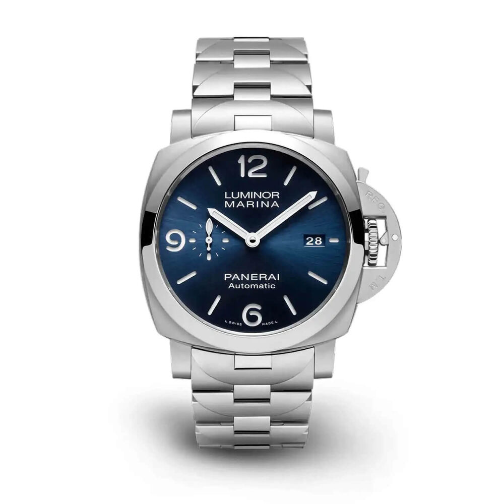 Panerai Luminor 44mm Marina Specchio Blu Blue Dial Silver Bracelet Watch image number 0