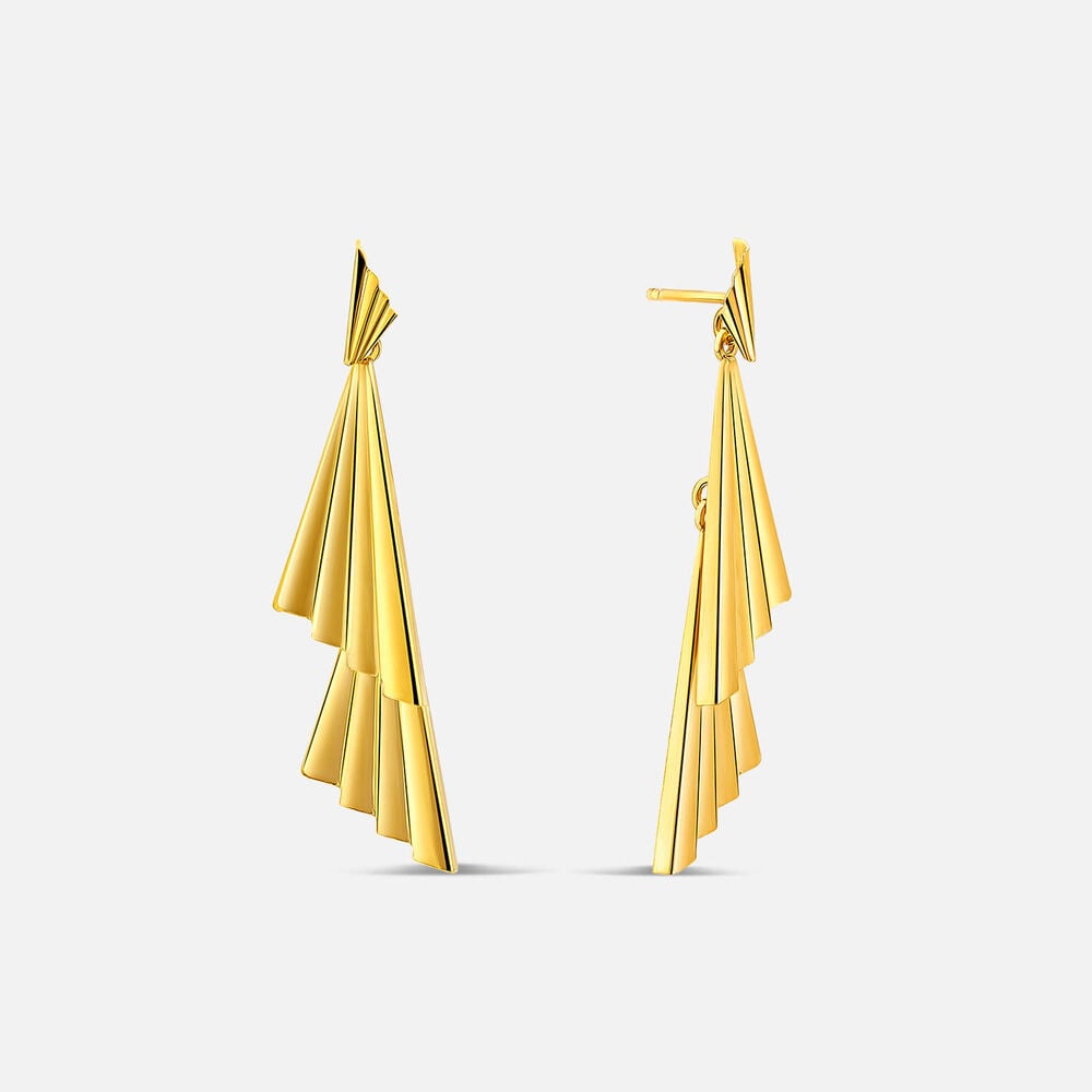 Yellow Gold Plated Sterling Silver Double Fan Drop Earrings