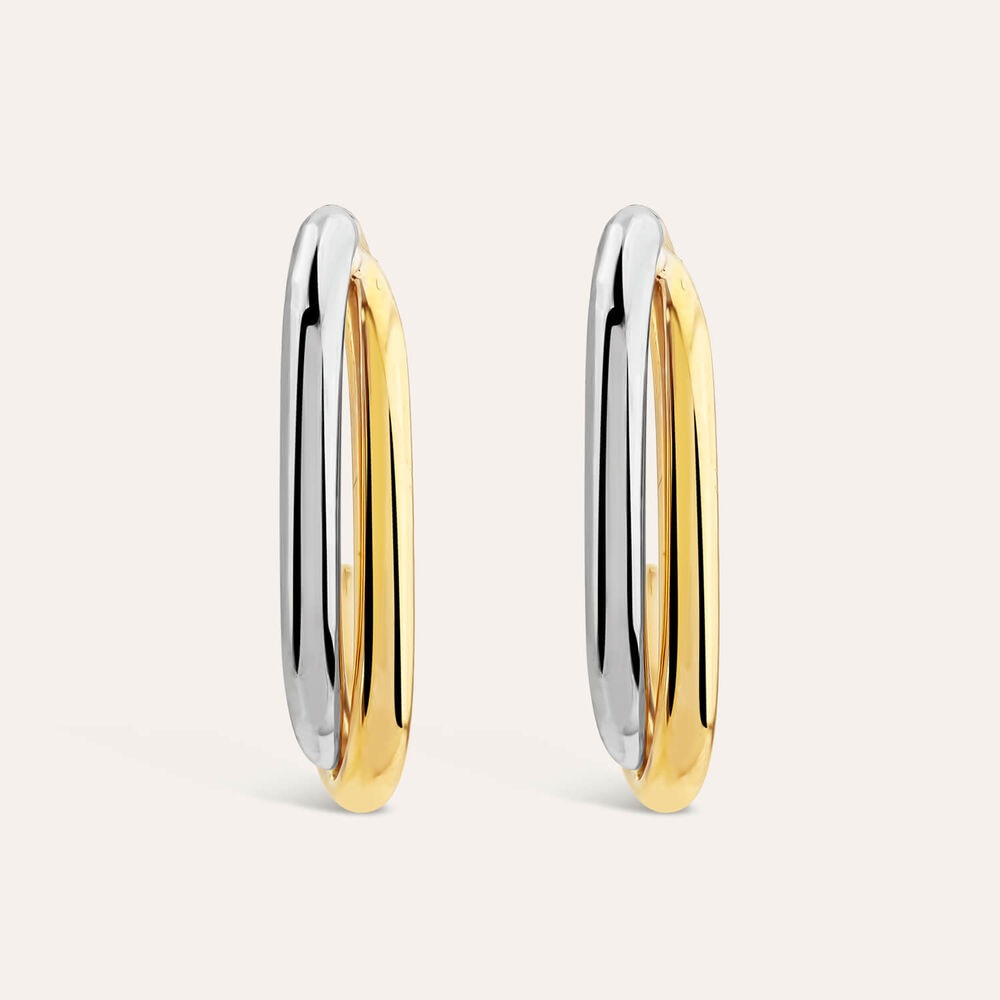 9ct Two Colours Gold Two Bar Half Hoop Earrings
