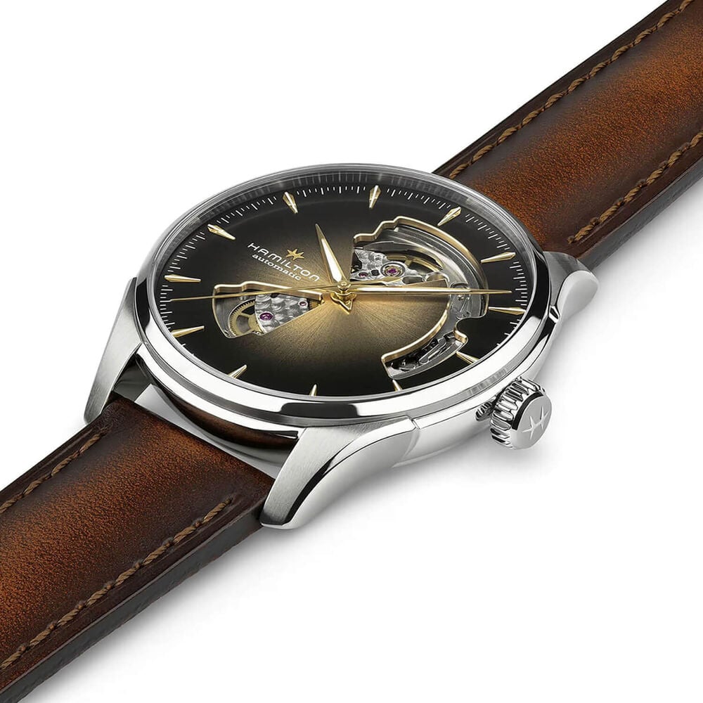 Hamilton Jazzmaster Open Heart 40mm Sunray Gold Dial Brown Leather Strap Watch