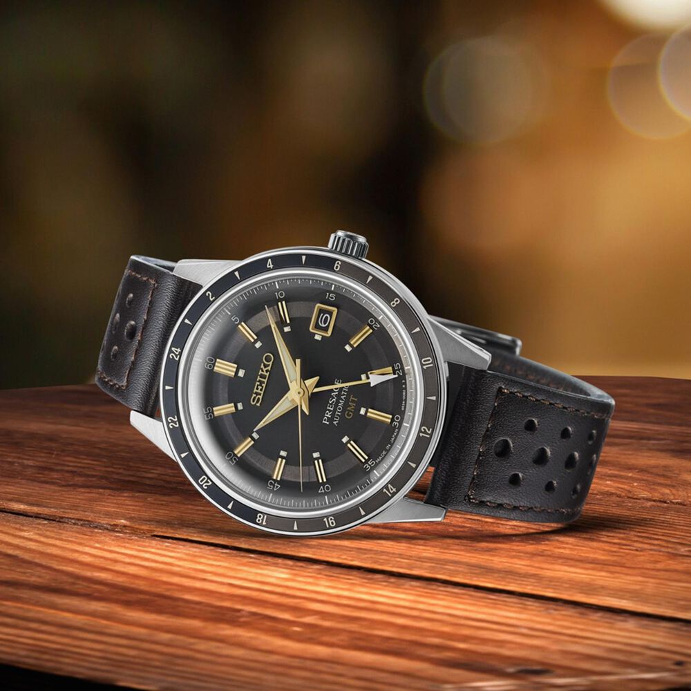 Seiko Presage Style60's 'Fume' 40mm Grey Dial Black Leather Strap Watch image number 8