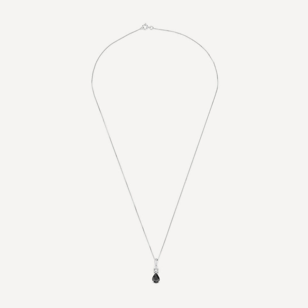 9ct White Gold Pear Sapphire & Diamond Top Pendant image number 2