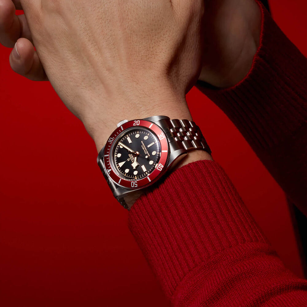 TUDOR Black Bay 41mm Black Dial Burgundy Bezel 5- Link Bracelet Watch