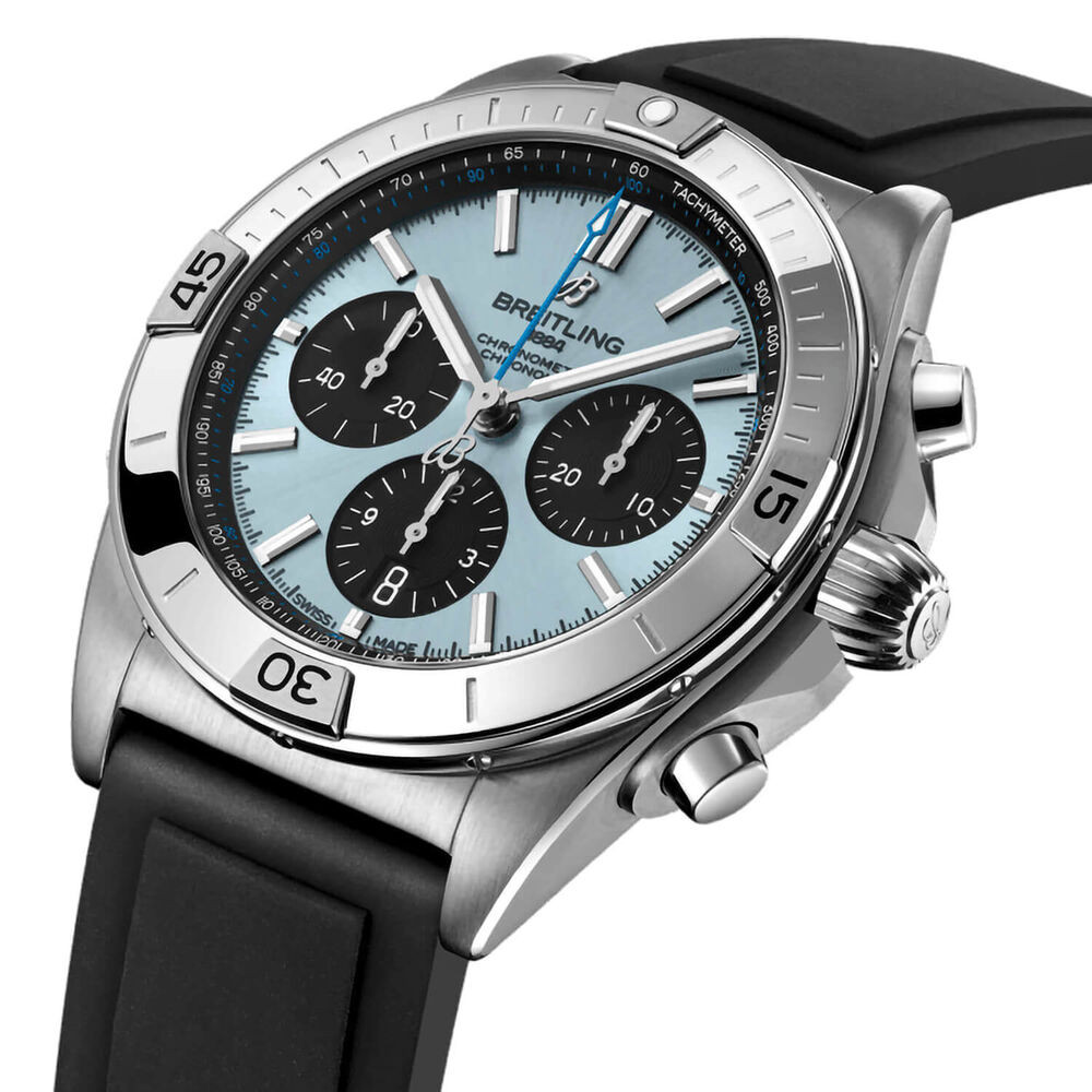 Breitling Chronomat B01 42mm Ice Blue Dial Blak Rubber Strap Watch image number 1