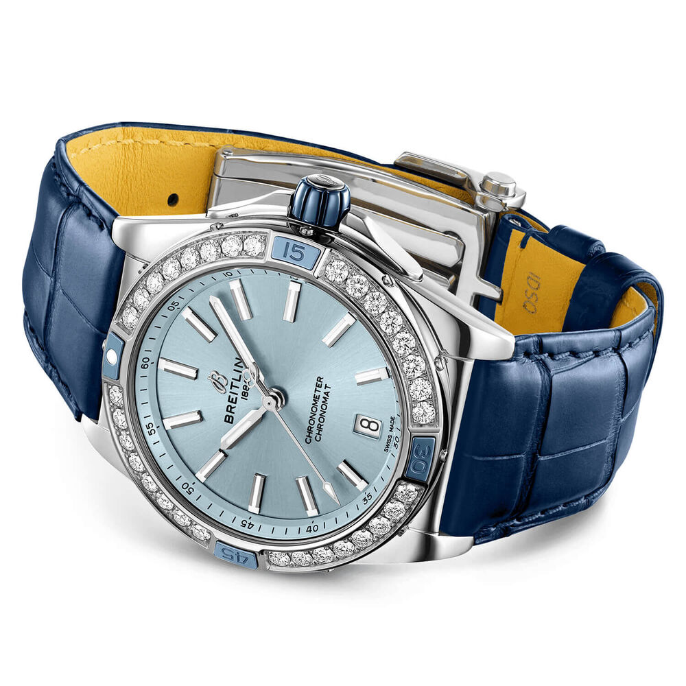 Breitling Super Chronomat Automatic 38 Blue Dial Leather Strap Watch image number 2