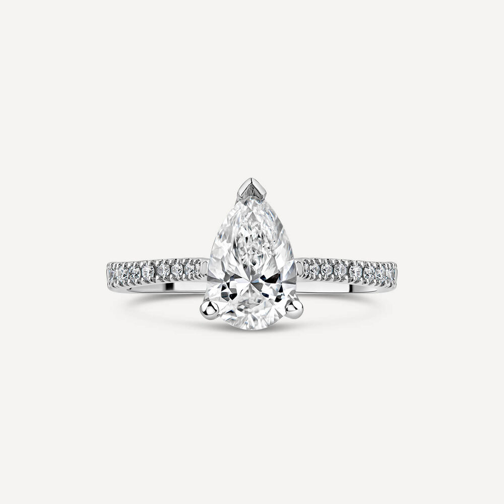 Born Platinum Lab Grown 1.70ct Pear Solitaire & Diamond Sides Ring