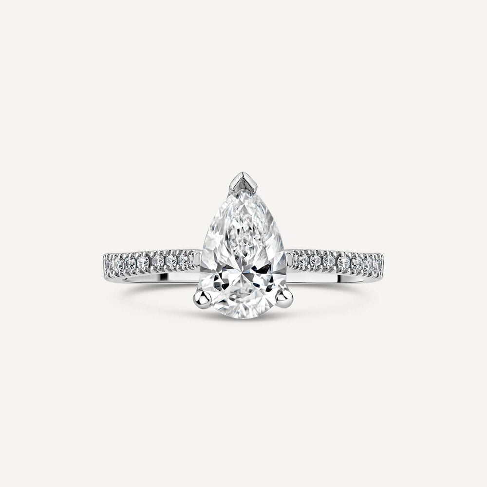 Born Platinum Lab Grown 1.70ct Pear Solitaire & Diamond Sides Ring image number 1