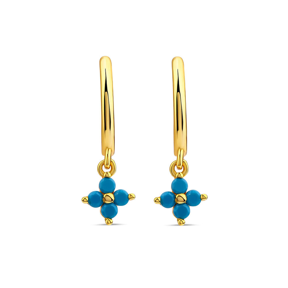 Yellow Gold Plated Blue Flower Hoop Earrings