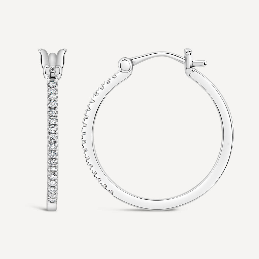 9ct White Gold 0.10ct Diamond Hoop Earrings image number 2