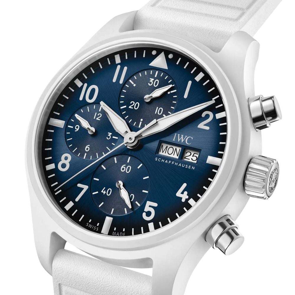 IWC Schaffhausen Pilot's Chronograph Le Petit Prince 41mm Blue Dial White Rubber Strap Watch