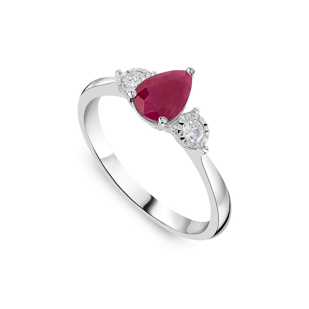 9ct White Gold Oval Diamonds & Pear Ruby Ring image number 0