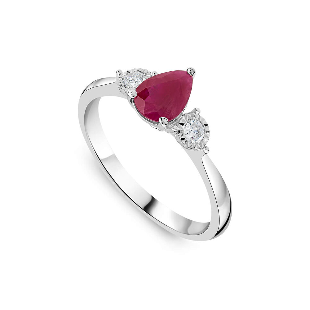 9ct White Gold Oval Diamonds & Pear Ruby Ring