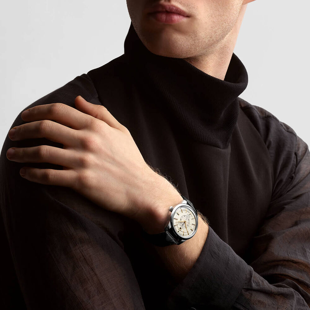 Longines Conquest Heritage Central Power Reserve 38mm Champagne Dial Black Leather Strap Watch image number 6