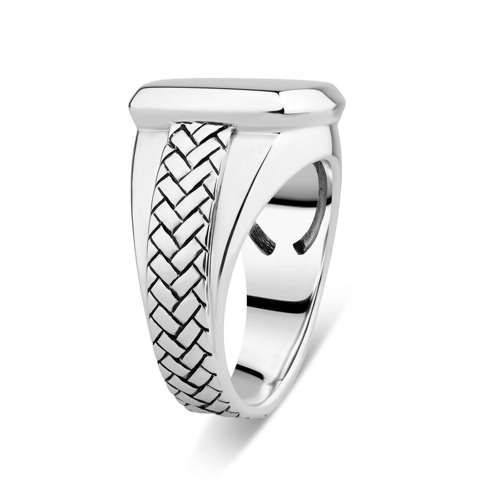 Gents Sterling Silver Cushion & Plait Shoulders Signet Ring image number 3