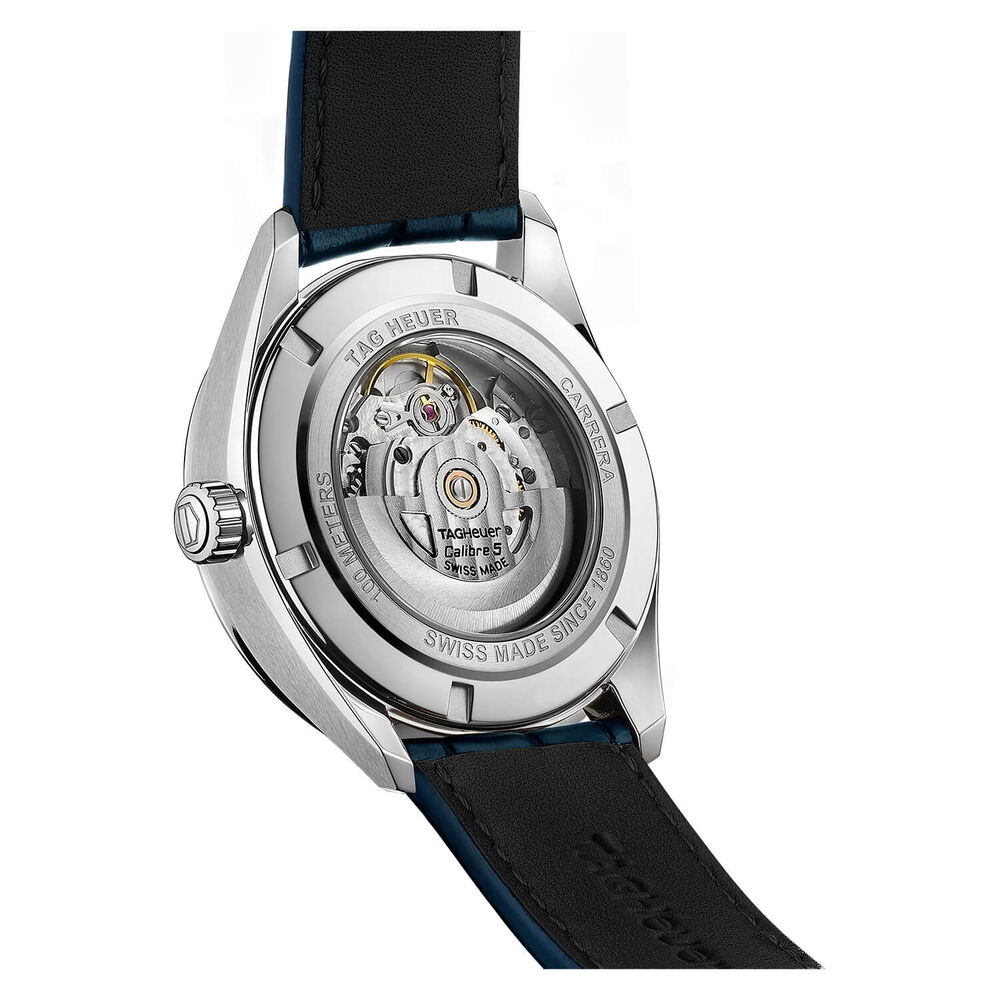 TAG Heuer Carrera Day-Date 41mm Automatic Blue Dial Steel Case Blue Leather Strap Watch image number 4