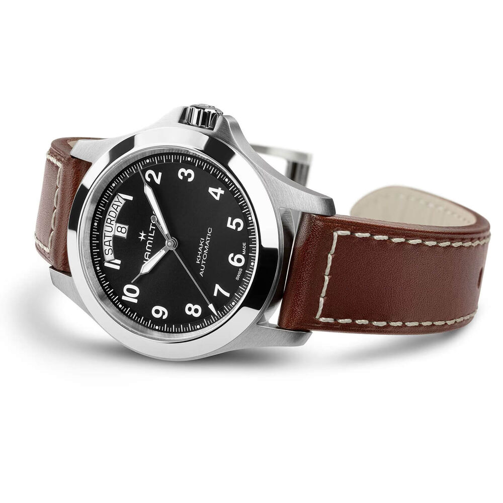 Hamilton Khaki Field King Day-Date 40mm Black Dial Brown Leather Strap Watch