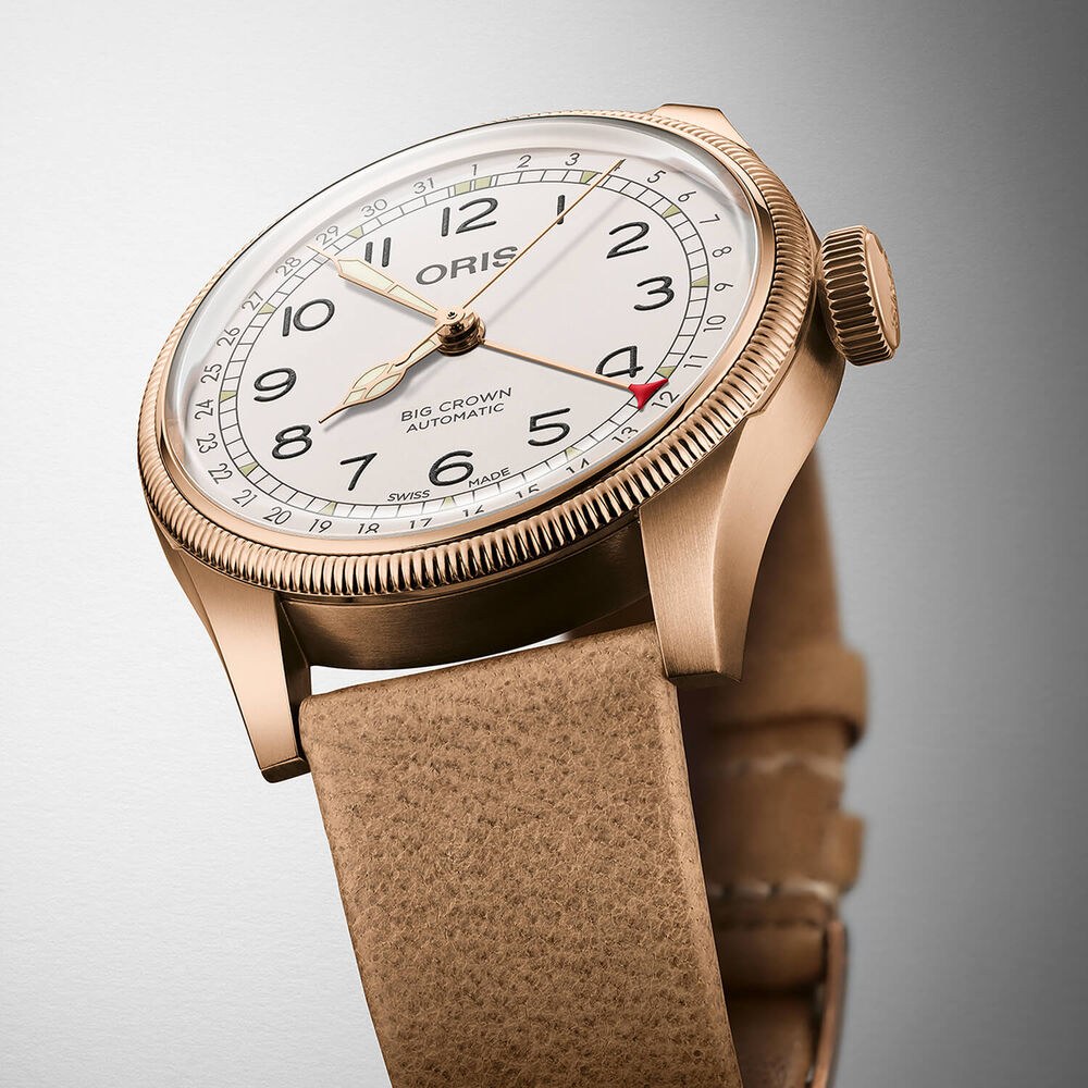 Oris Big Crown Father Time Limited Edition 40mm White Dial Brown Leather Strap Watch image number 2