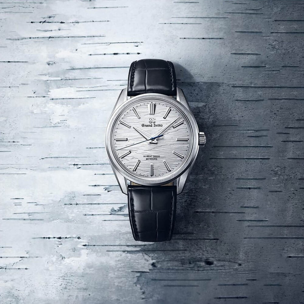 Grand Seiko Evolution 9 'Birch Bark' Titanium Hi-Beat 38.6mm Silver Dial Leather Strap Watch