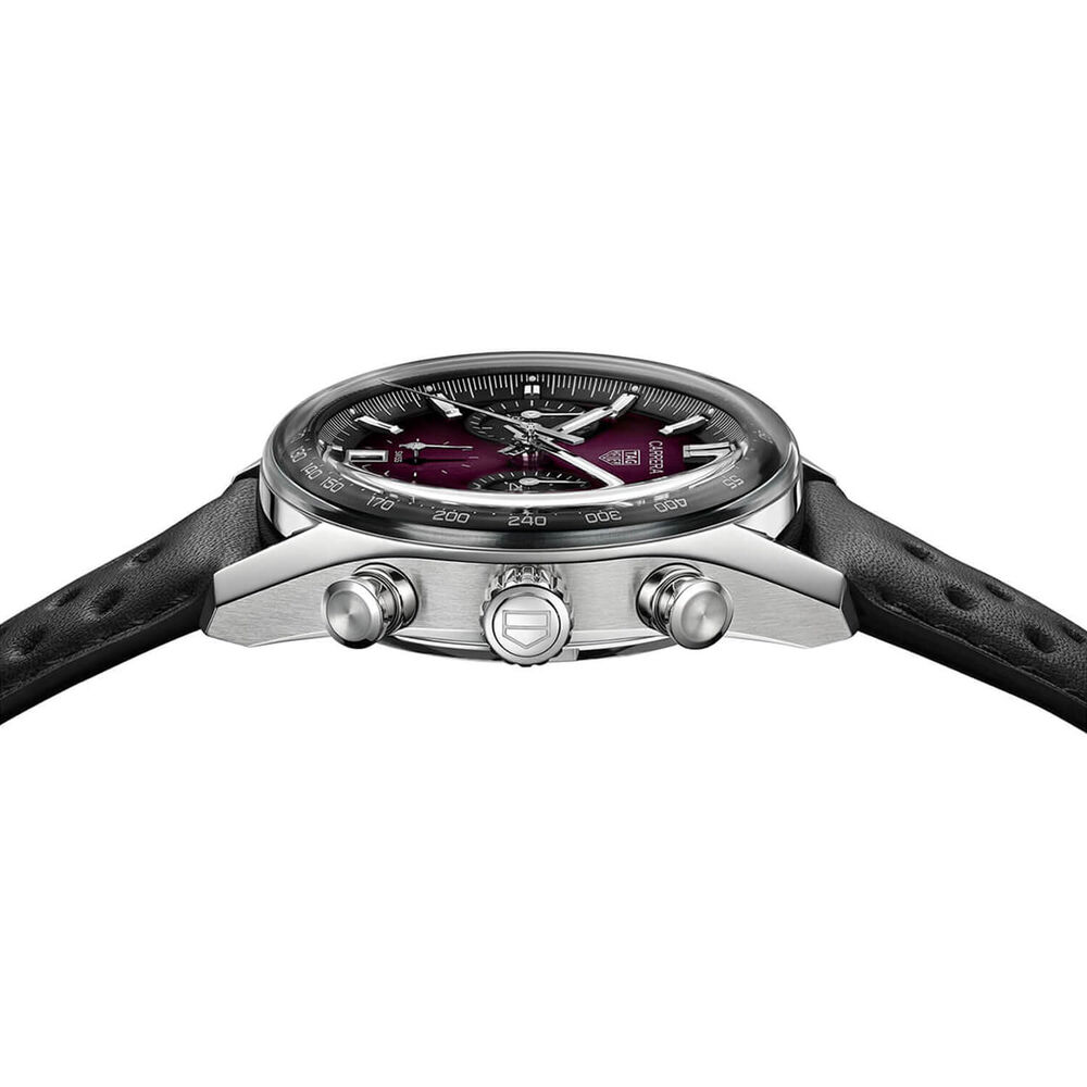 TAG Heuer Carrera Chronograph 39mm Purple Dial Black Leather Strap Watch image number 2