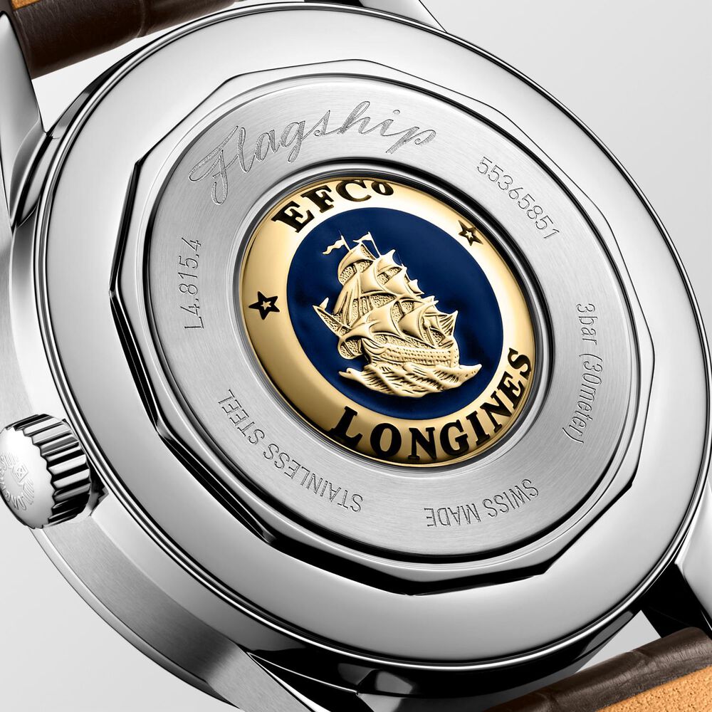 Longines Flagship Heritage 38.5mm Beige Dial Brown Leather Watch image number 4
