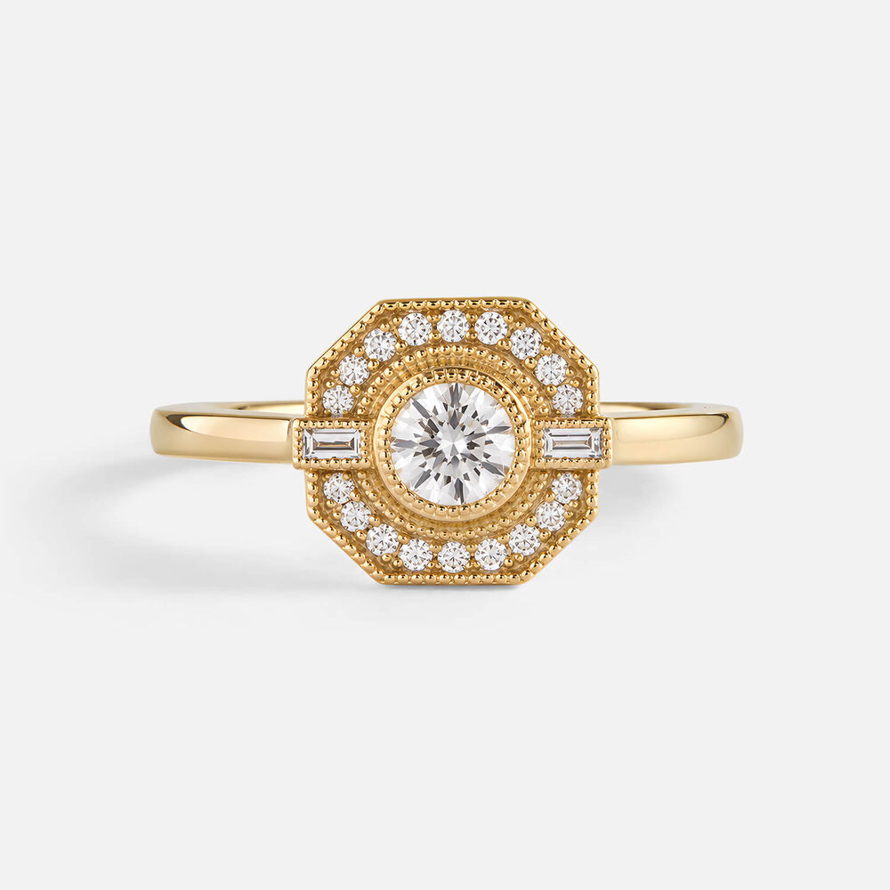 Born Contour 9ct Yellow Gold 0.40ct Lab Grown Diamond Hex Shaped Antique Ring