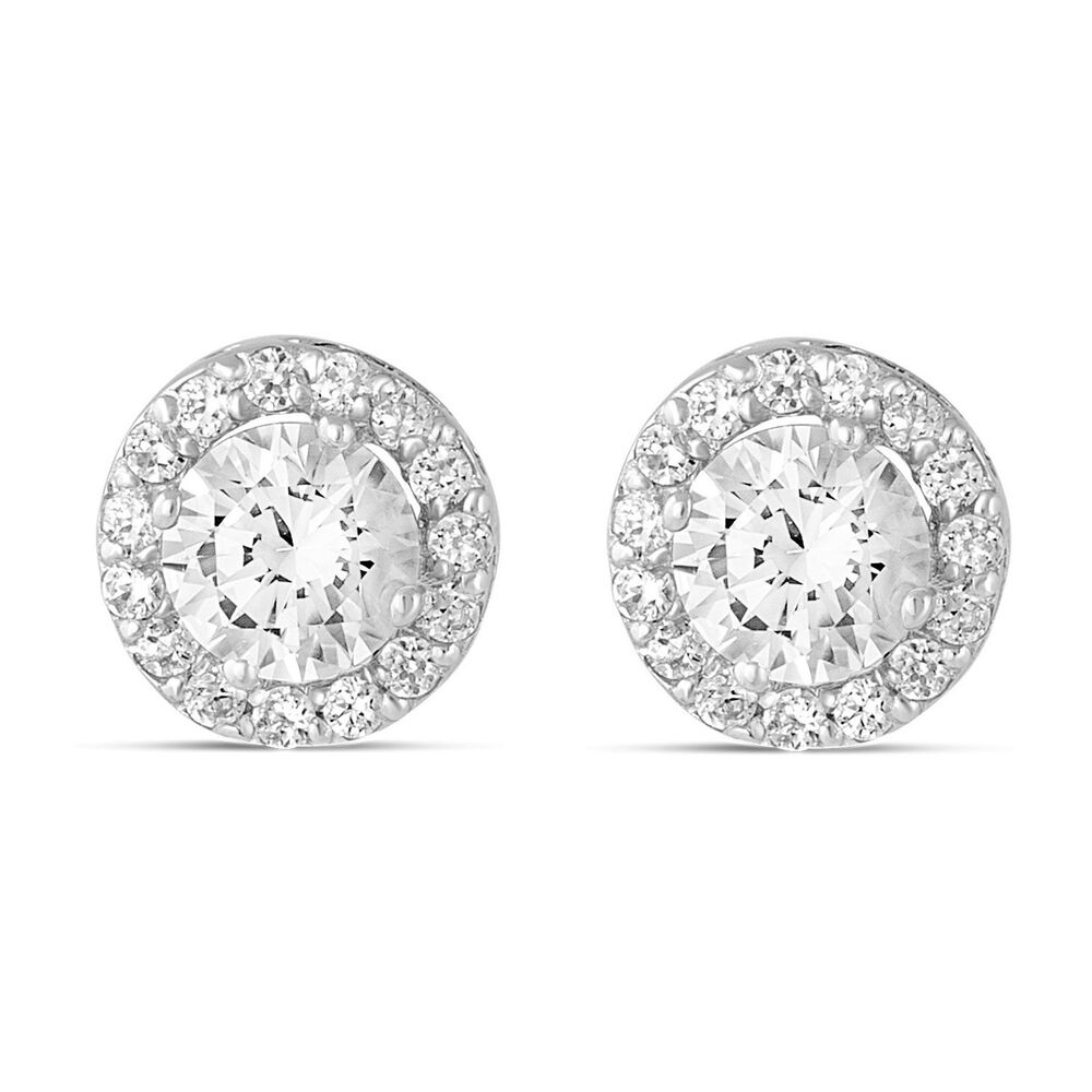 9ct White Gold Cubic Zirconia Halo Stud Earrings image number 0