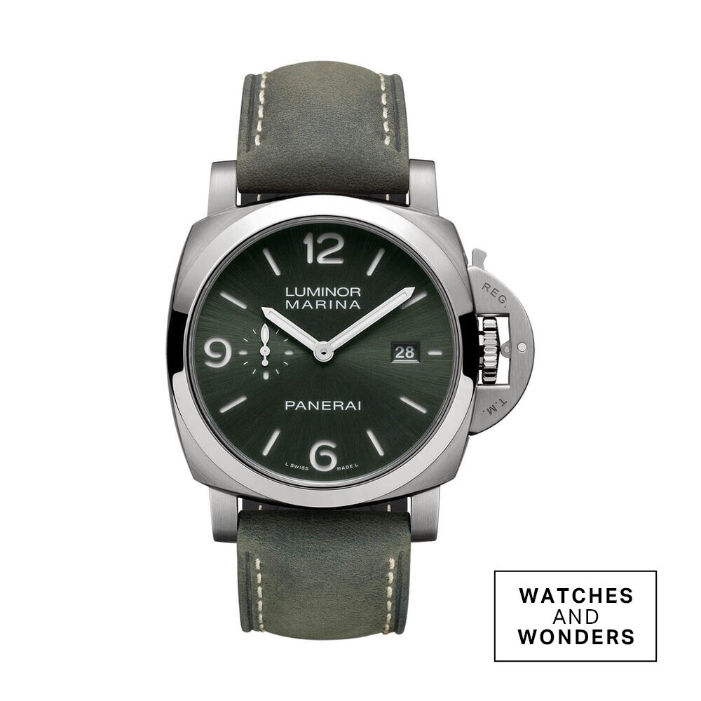 Panerai Luminor Marina Titanio 44mm Green Dial Leather Strap Watch