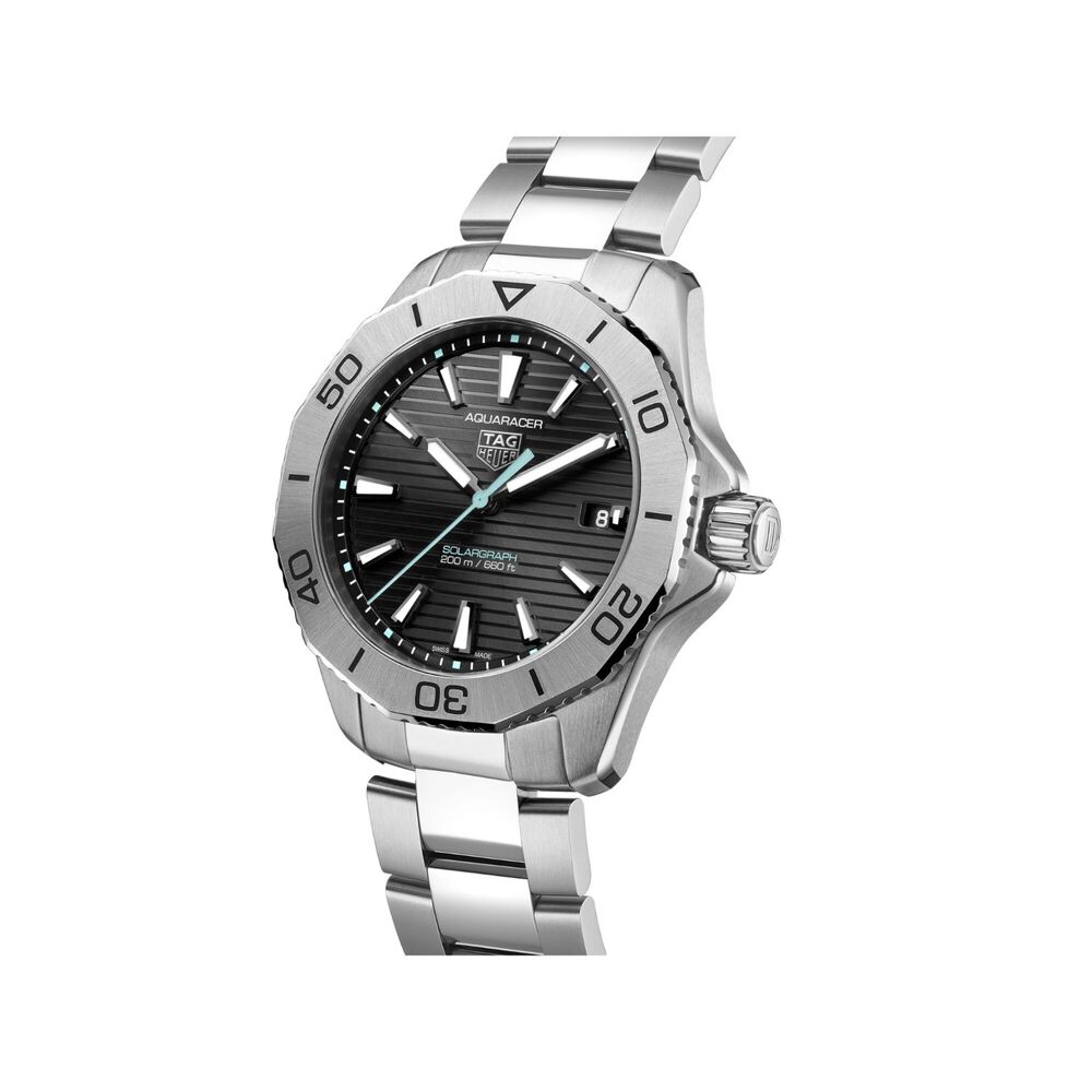TAG Heuer Aquaracer 40mm Solargraph Black Dial Turquoise Hand Steel Case Watch image number 1