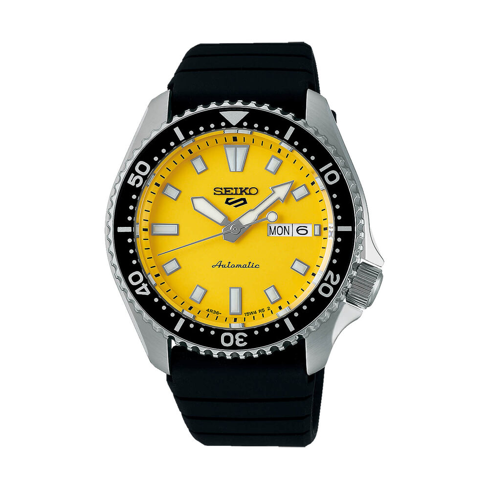 Seiko 5 Sport SKX Redux 'Ki-iro Yellow' 42.5mm Dial Black Rubber Strap Watch image number 0