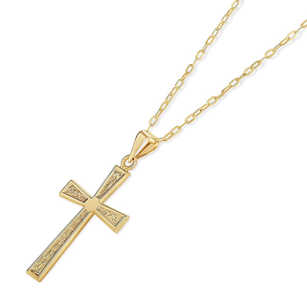 9ct Yellow Gold Patterned Cross Ladies Pendant (Chain Included) image number 1