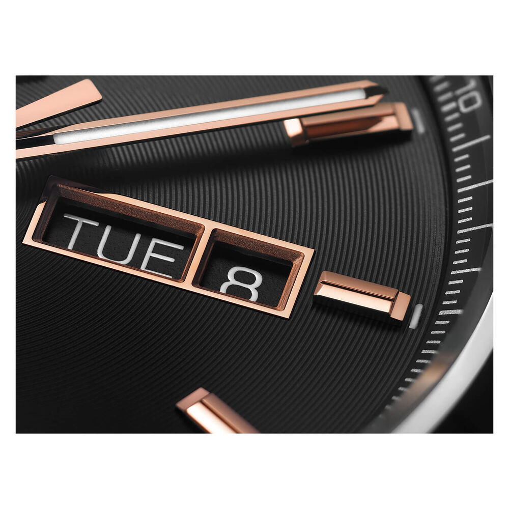 TAG Heuer Carrera 41mm Day & Date Black Dial Rose Gold Index Steel Case Bracelet Watch image number 5