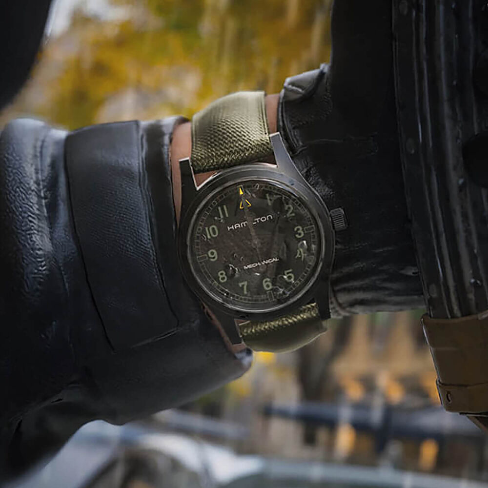 Hamilton x Call of Duty 2026 Khaki Field Mechanical 38mm Black Dial Green Textile Strap