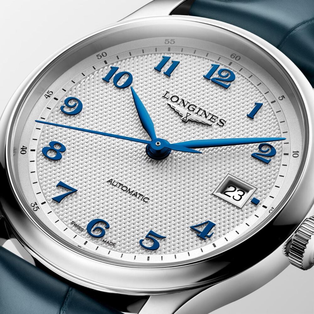 Longines Master Collection 39mm Silver Dial Blue Leather Strap Watch
