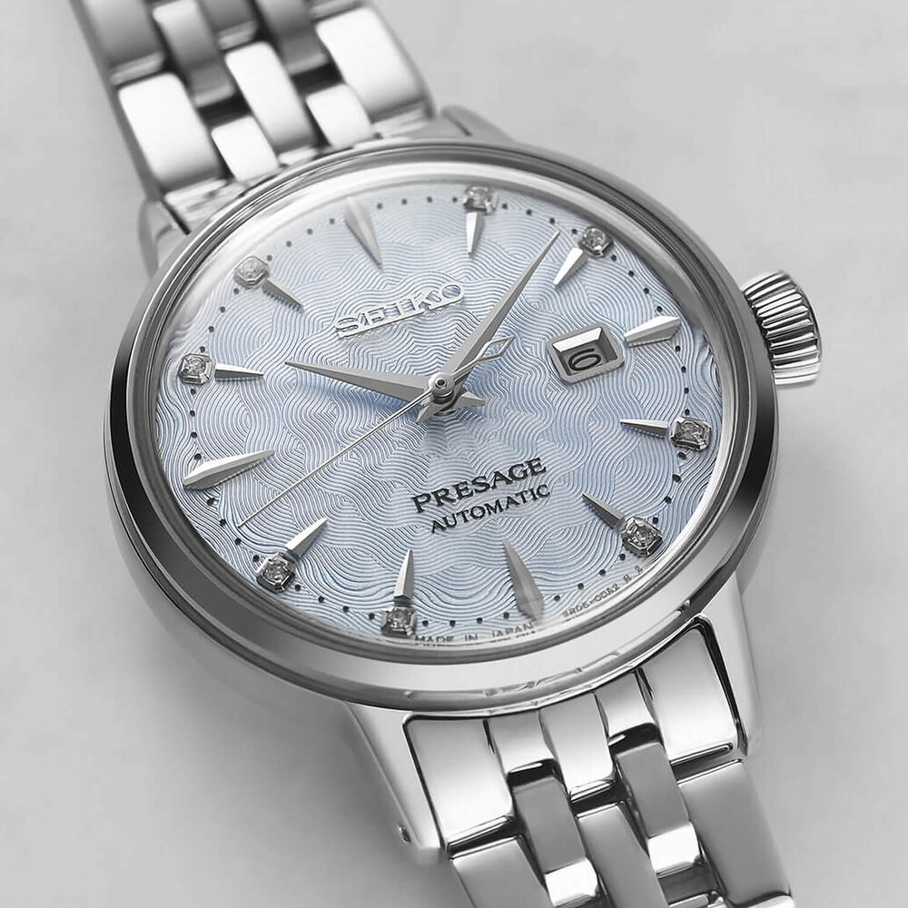 Seiko Presage Cocktail Time' Skydiving' Diamond Twist 30.3mm Blue Dial Bracelet Watch