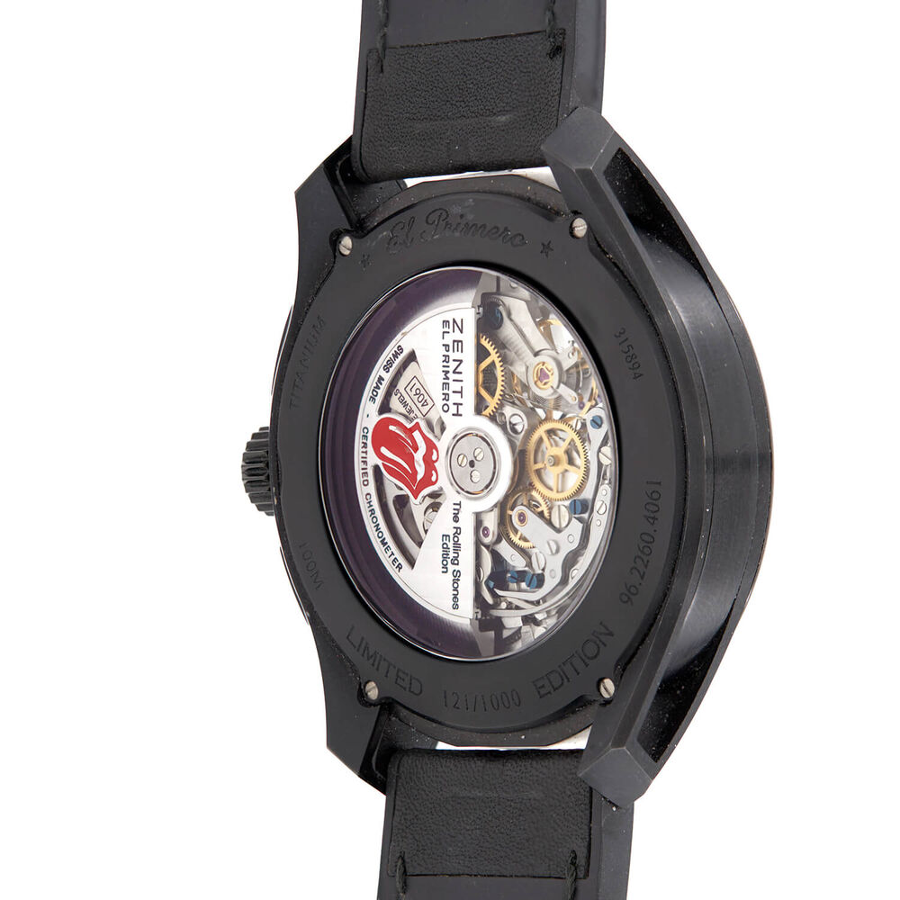 Pre-Owned Zenith El Primero Chronomaster Rolling Stones 45mm Black Dial Leather Strap Watch image number 3
