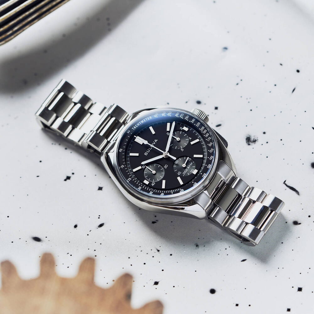 Bulova Lunar Pilot 43.5mm Black Dial Stainless Steel Bracelet Chronograph Watch