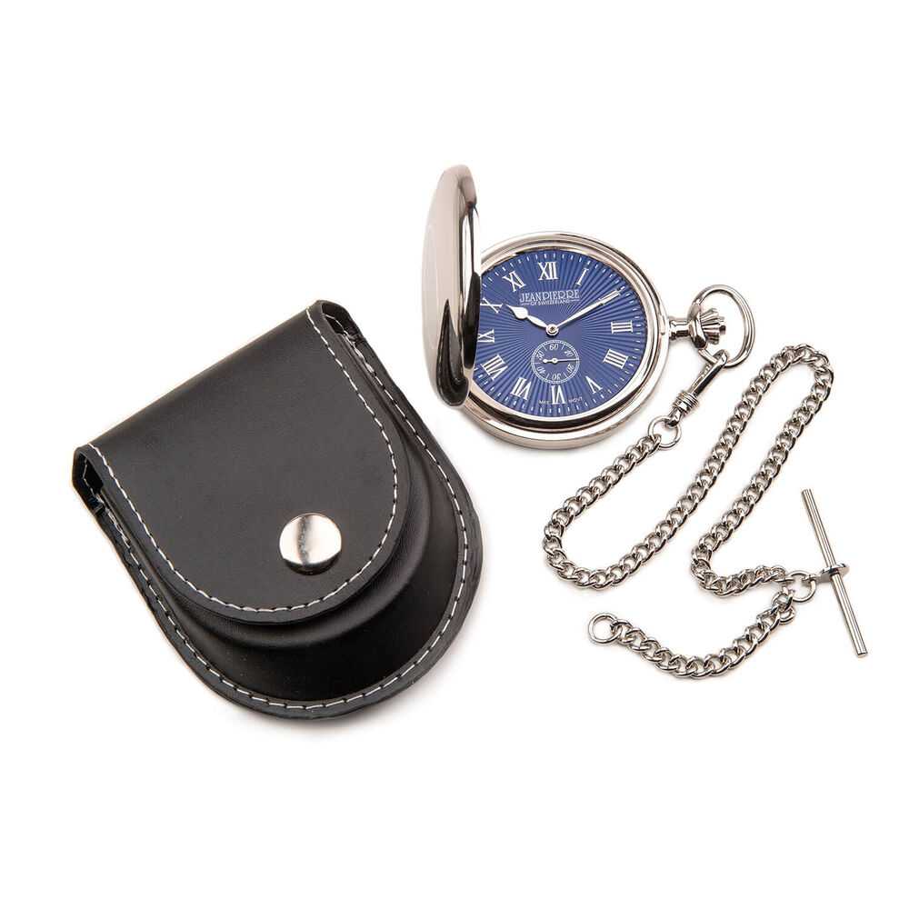 Jean Pierre Full Hunter Chrome Plated Blue Dial Pocket Watch