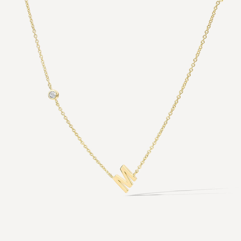 Sterling Silver Yellow Gold Plated 0.06ct Lab Grown Diamond Initial M Necklet