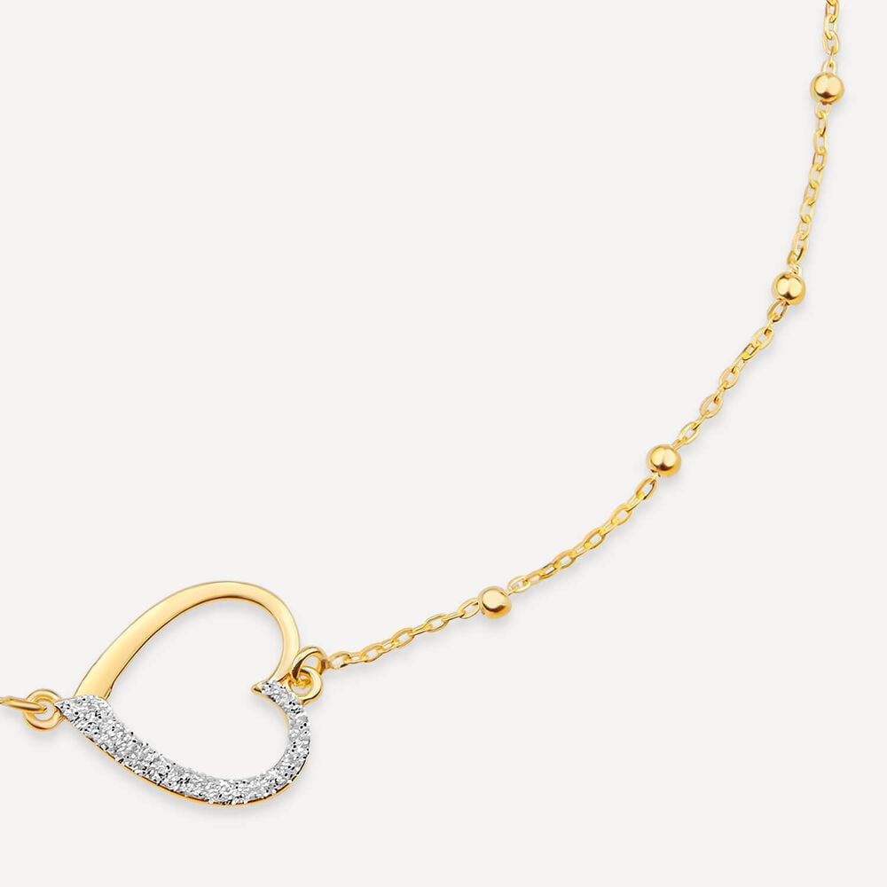 9ct Yellow Gold Half Glitter & Polished Heart Bead Bracelet