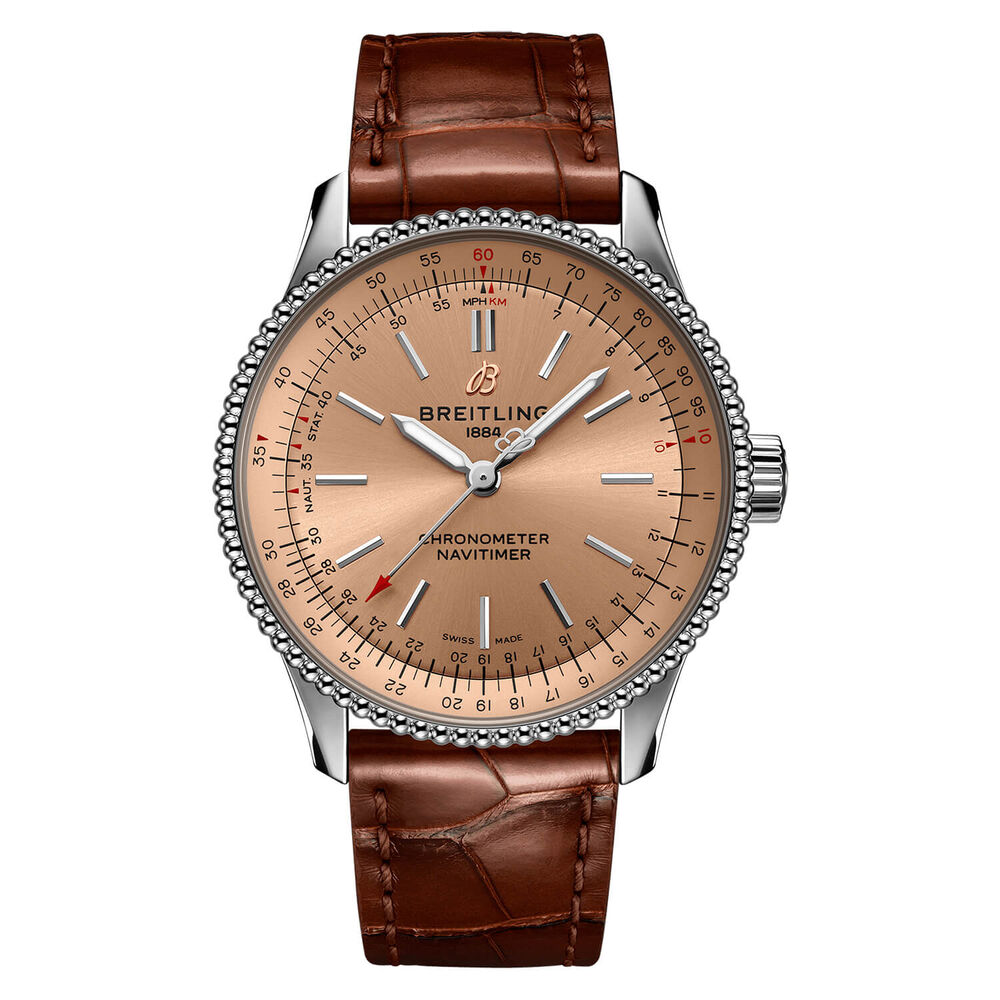 Breitling Navitimer 35mm Copper Coloured Steel Case Brown Strap Watch