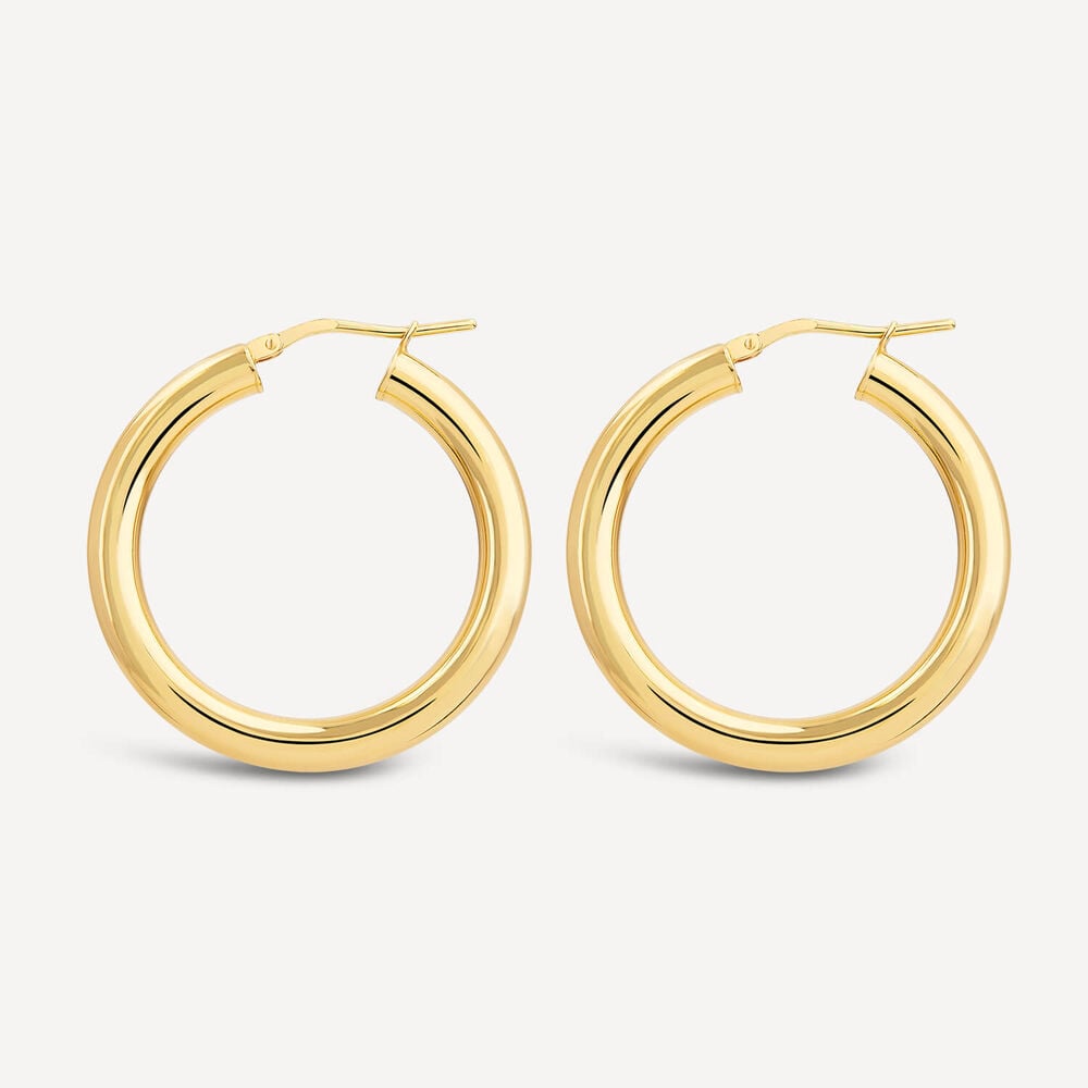 Yellow Gold Plated Sterling Silver 25mm Thick Hoop Earrings image number 1