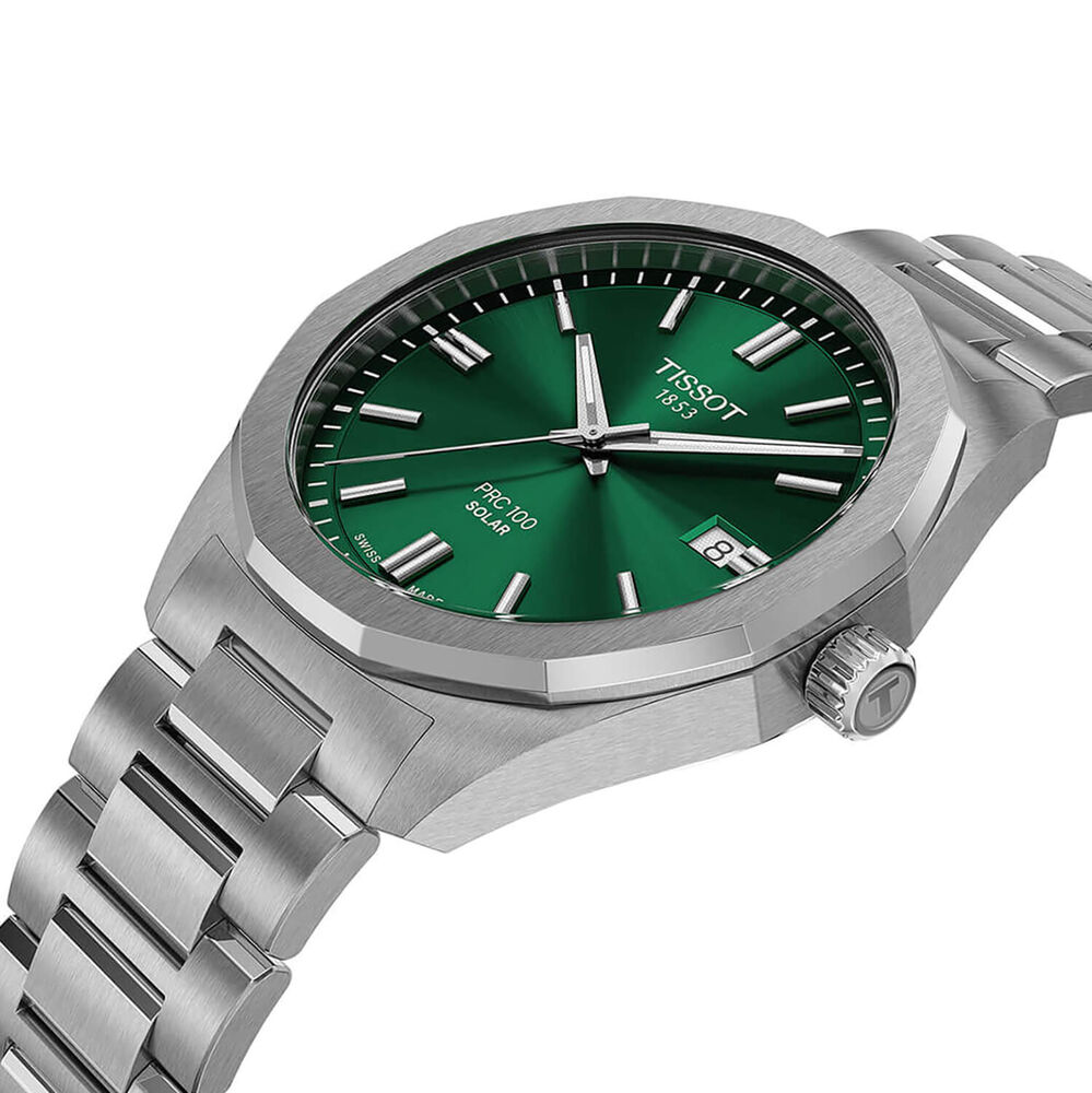 Tissot PRC 100 Solar 39mm Green Dial Steel Bracelet Watch