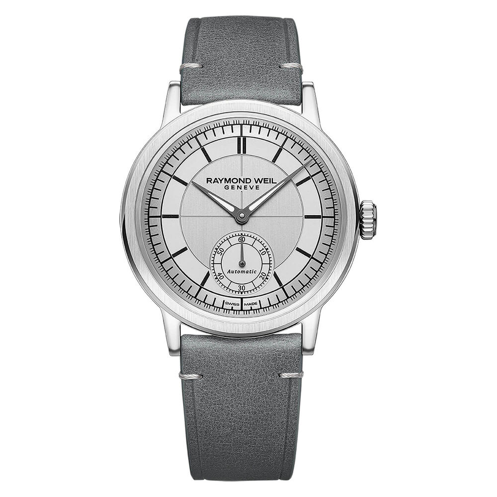 Raymond Weil Millesime 39.5mm Silver Dial Grey Leather Strap Watch
