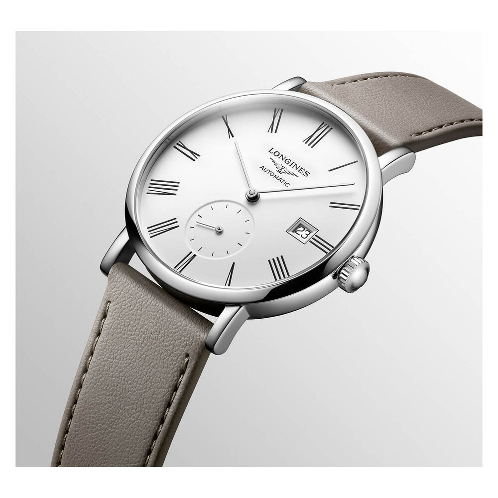 Longines Watchmaking Tradition Elegant 34.50mm Automatic White Dial Beige Leather Strap Watch image number 2