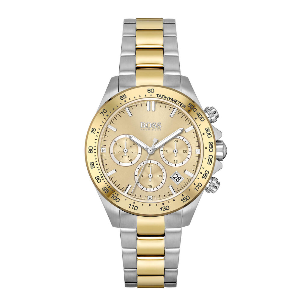 Hugo BOSS Novia 38mm Champagne Dial Chrono Yellow Gold IP & Steel Bracelet Watch image number 0