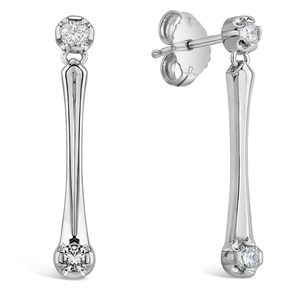 9ct White Gold Diamond Set 2 Round Bar 0.22ct Stud Earrings image number 1