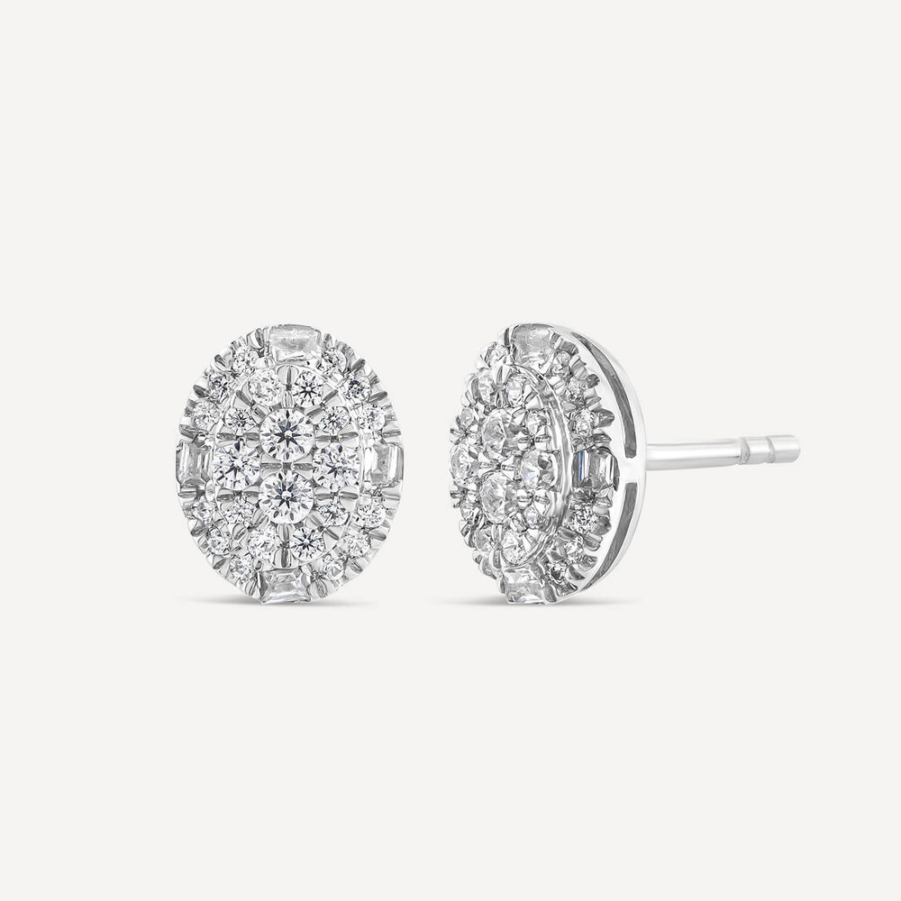 Platinum 0.33ct Oval Diamond Cluster Halo Stud Earrings image number 1